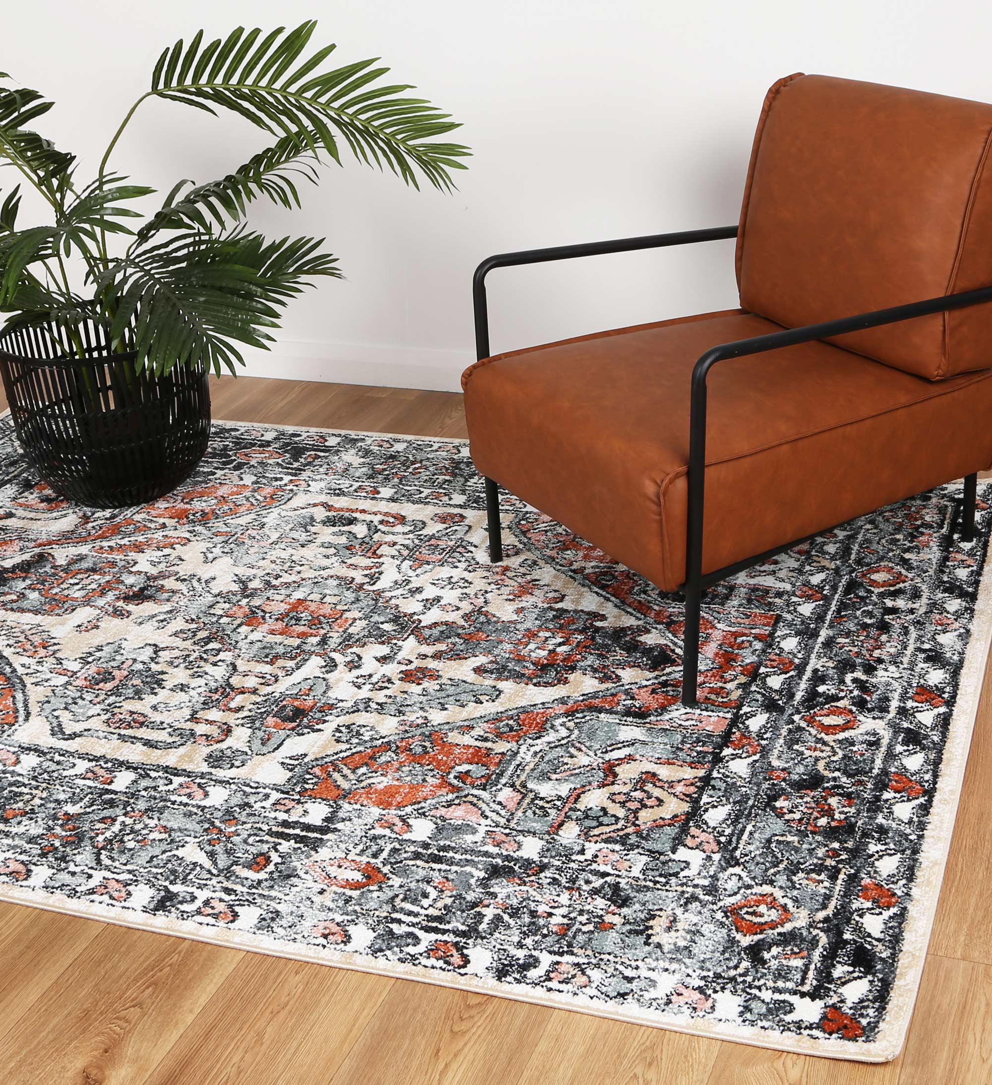 Traditional Anatolia Beige and Black High - Grade Polypropylene Rug for High Traffic Areas