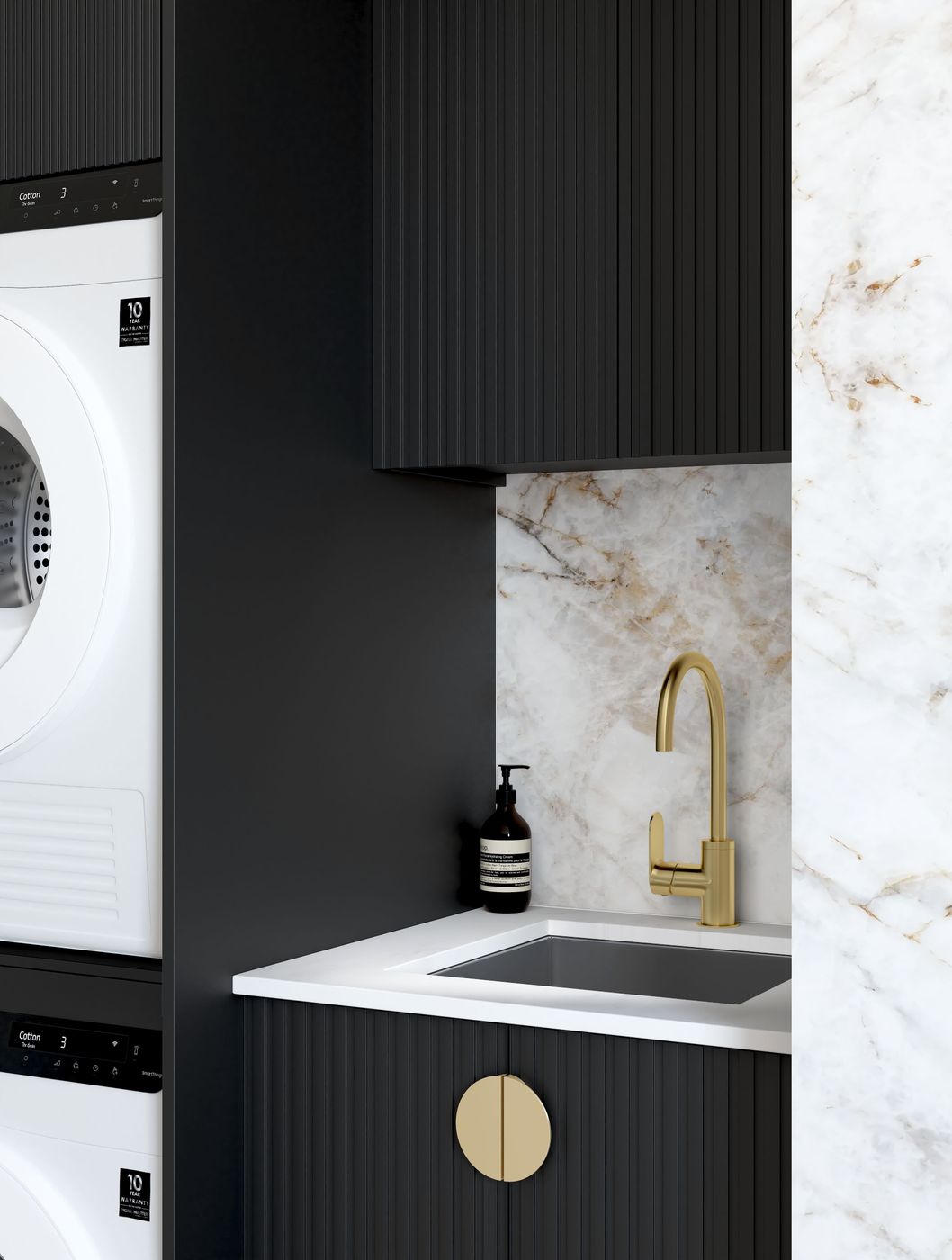Hot Deal! Marlo Style C Black Laundry Cabinet Set 1305x600x2100