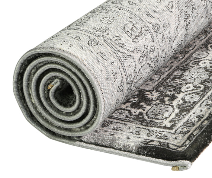 Oregon Grey Traditional Oriental Area Rug with Vintage Flair