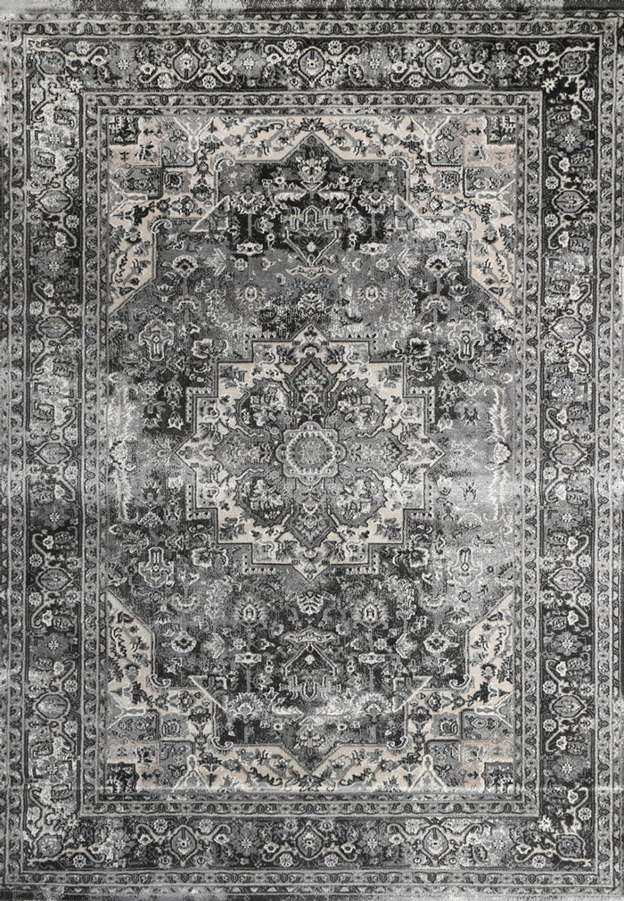 Oregon Grey Traditional Oriental Area Rug with Vintage Flair