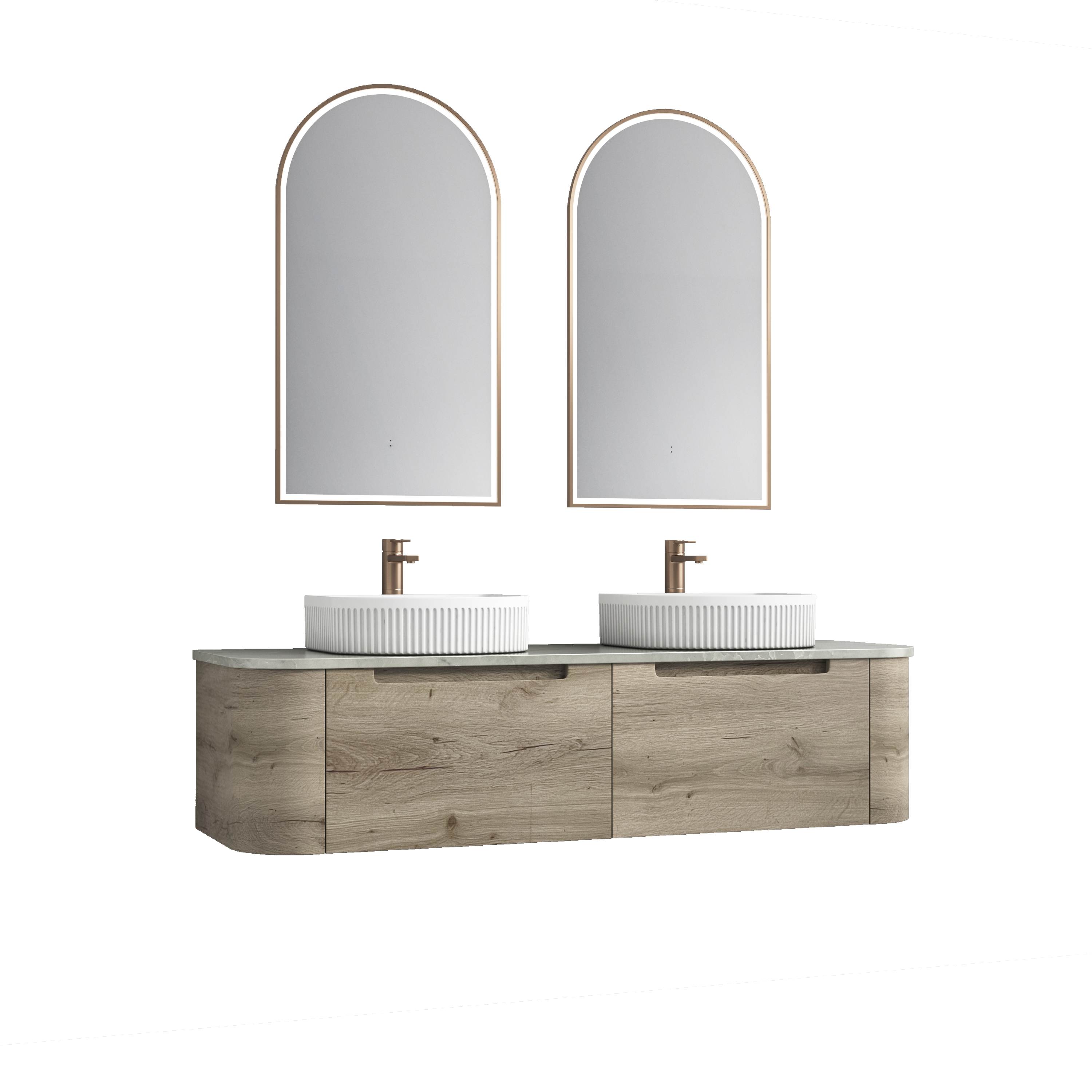 Shop Now! HAMILTON Wall - Hung Curve Vanity in Natural Oak with Multiple Sizes Available