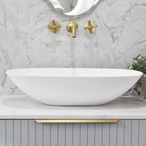 Hot Sale! Oval Poseidon Rolo White Artificial Stone Above - Counter Ceramic Basin (630x360x150mm)