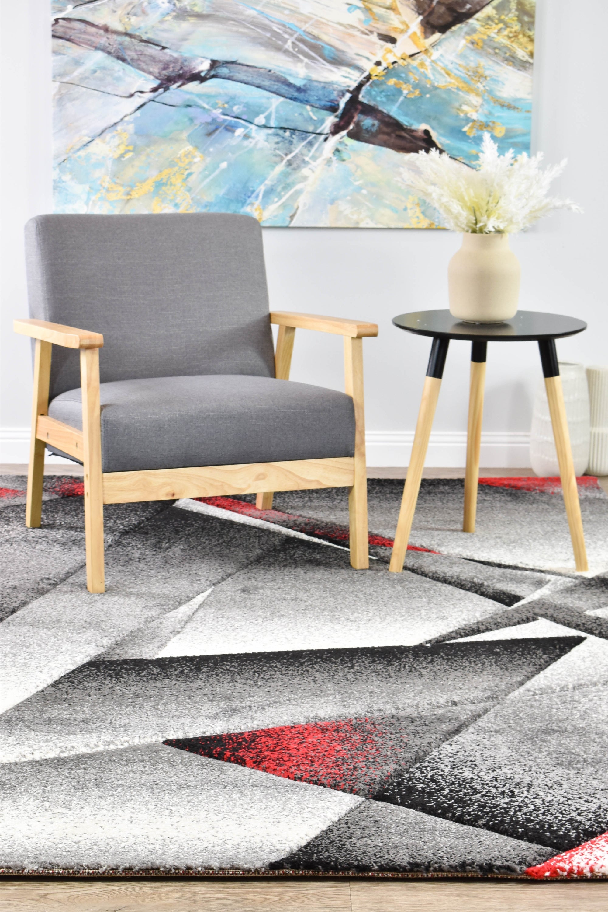 Hot Sale! Novus 54B Grey and Red Contemporary Machine - Woven Rugs