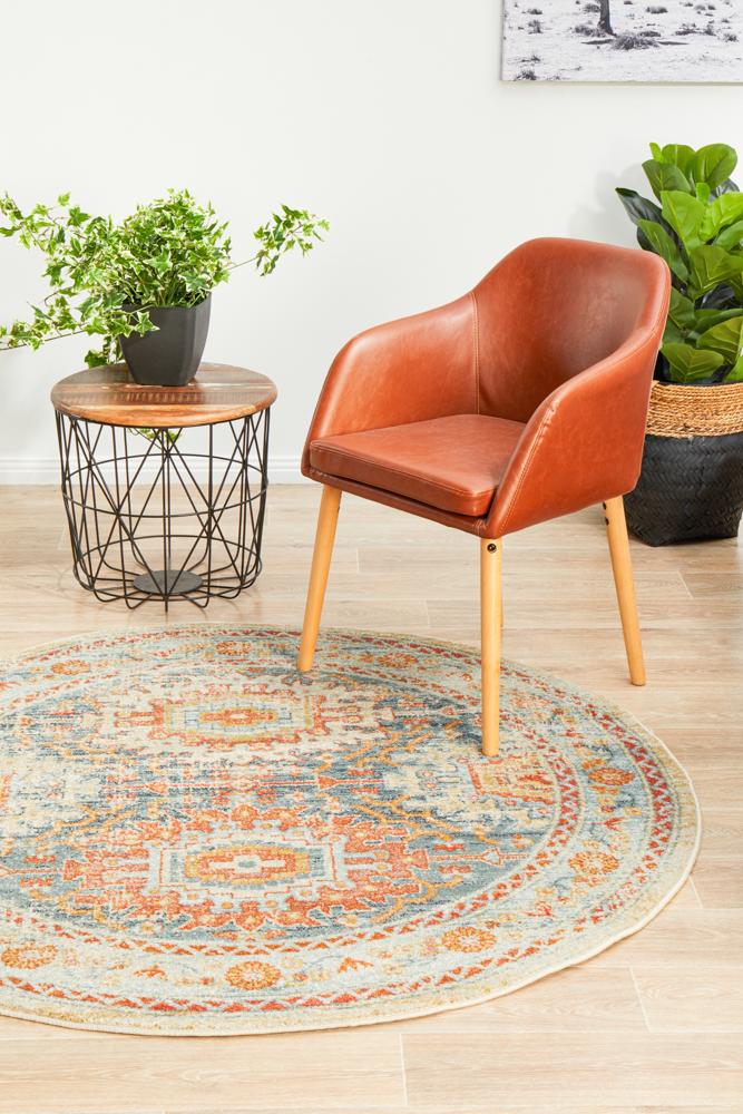Stunning Legacy Blue Circular Polypropylene Rug with Floral Linings