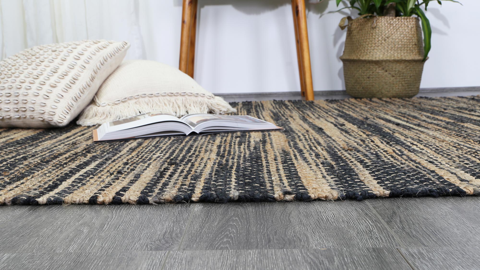 Hot Sale! Malmo Natural Jute Area Rug with Grey Stripes