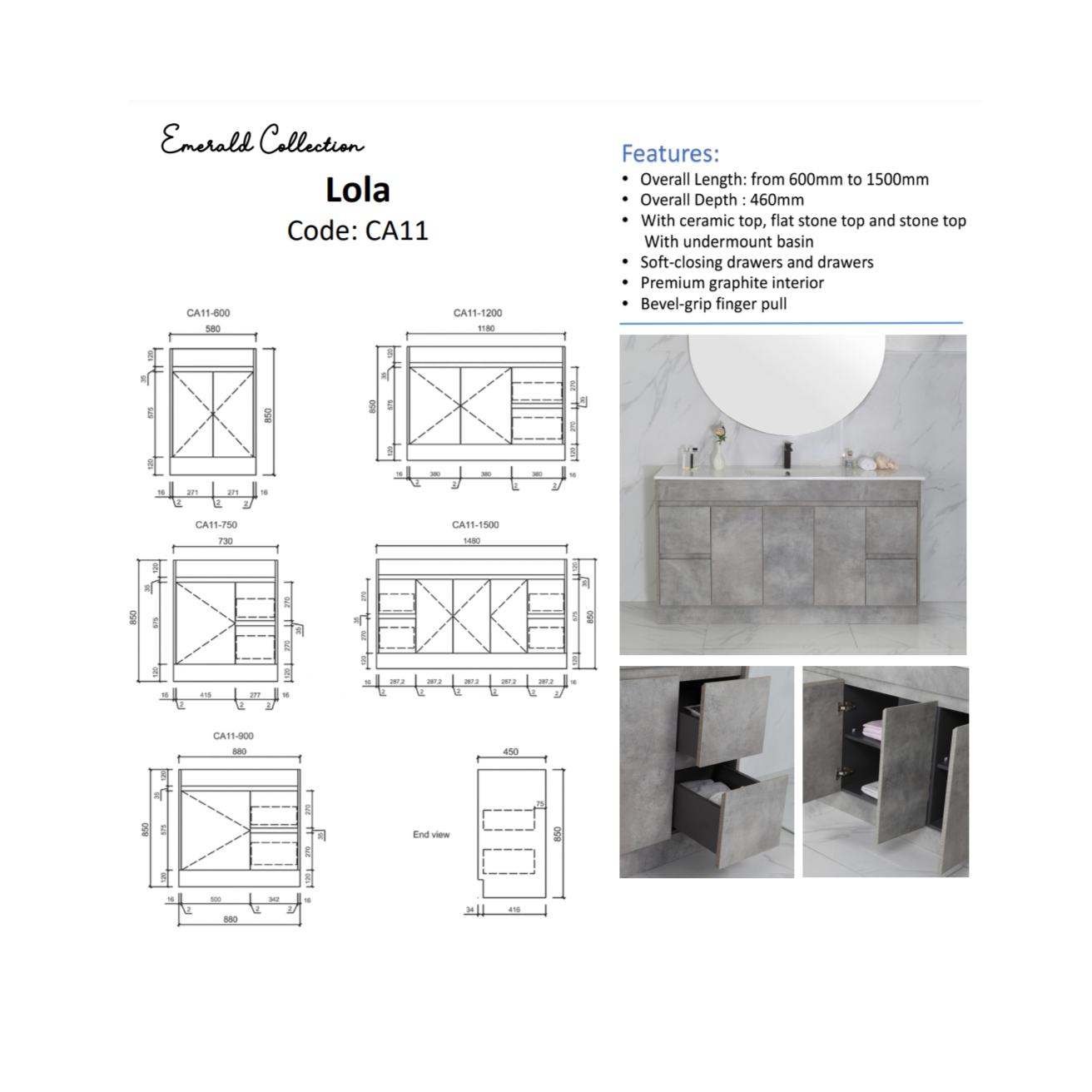 Exclusive LOLA Freestanding Vanity in Stylish Grey - Available in All Sizes