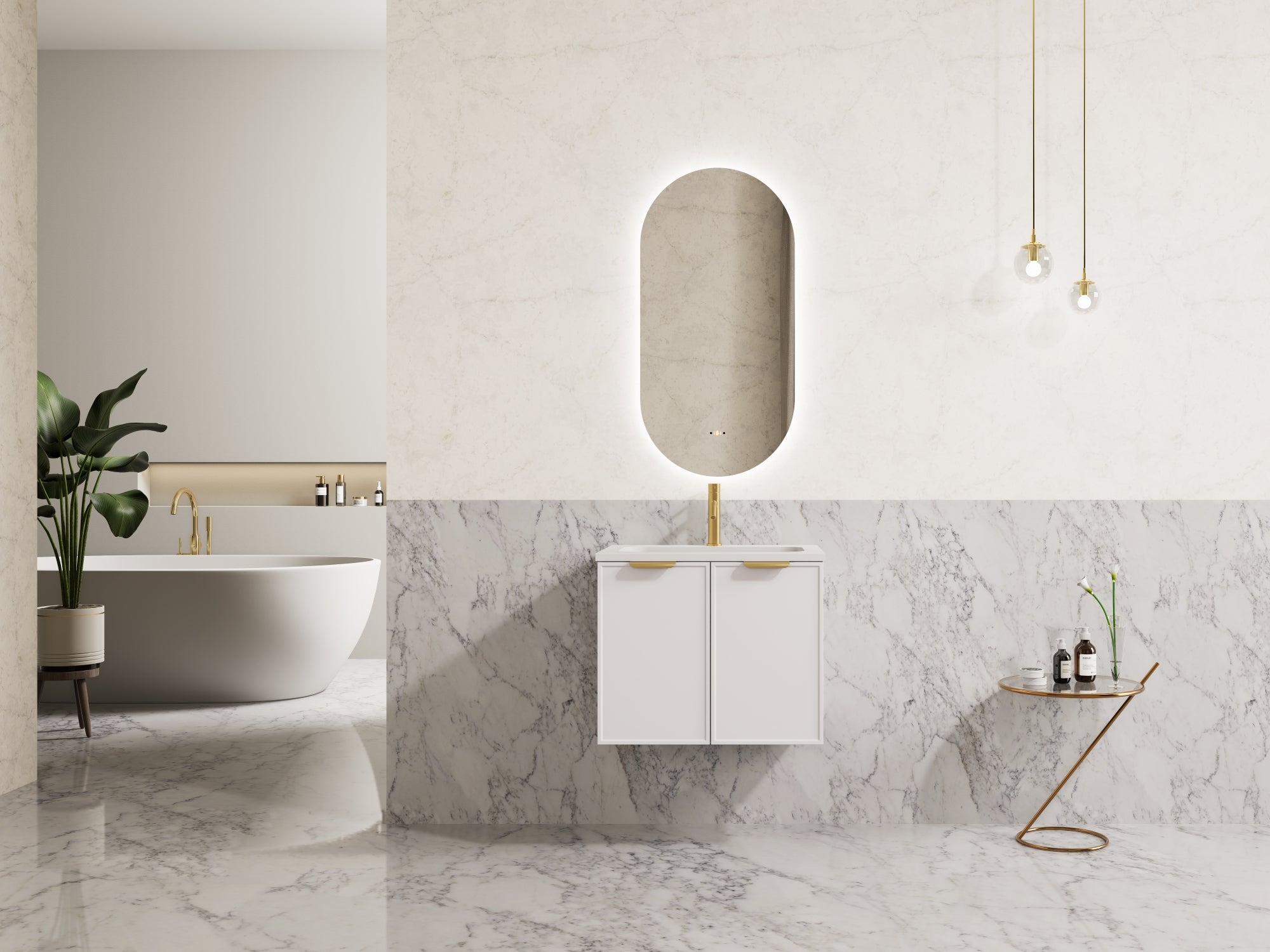 600mm Miami Matte White Wall - Hung PVC Bathroom Cabinet