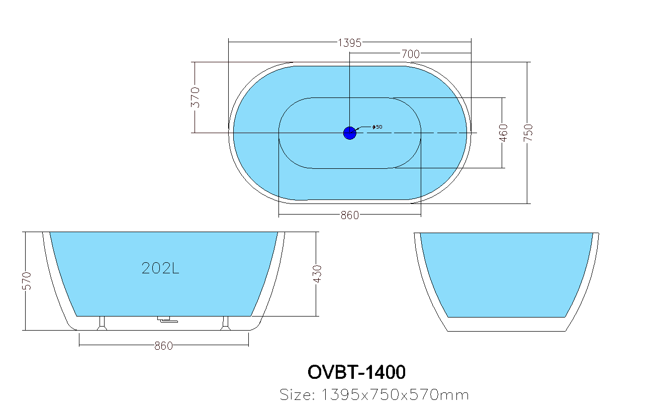 Hot Sale! Olivia Gloss White Freestanding Bathtub in 1300mm, 1400mm, 1500mm & 1700mm Sizes