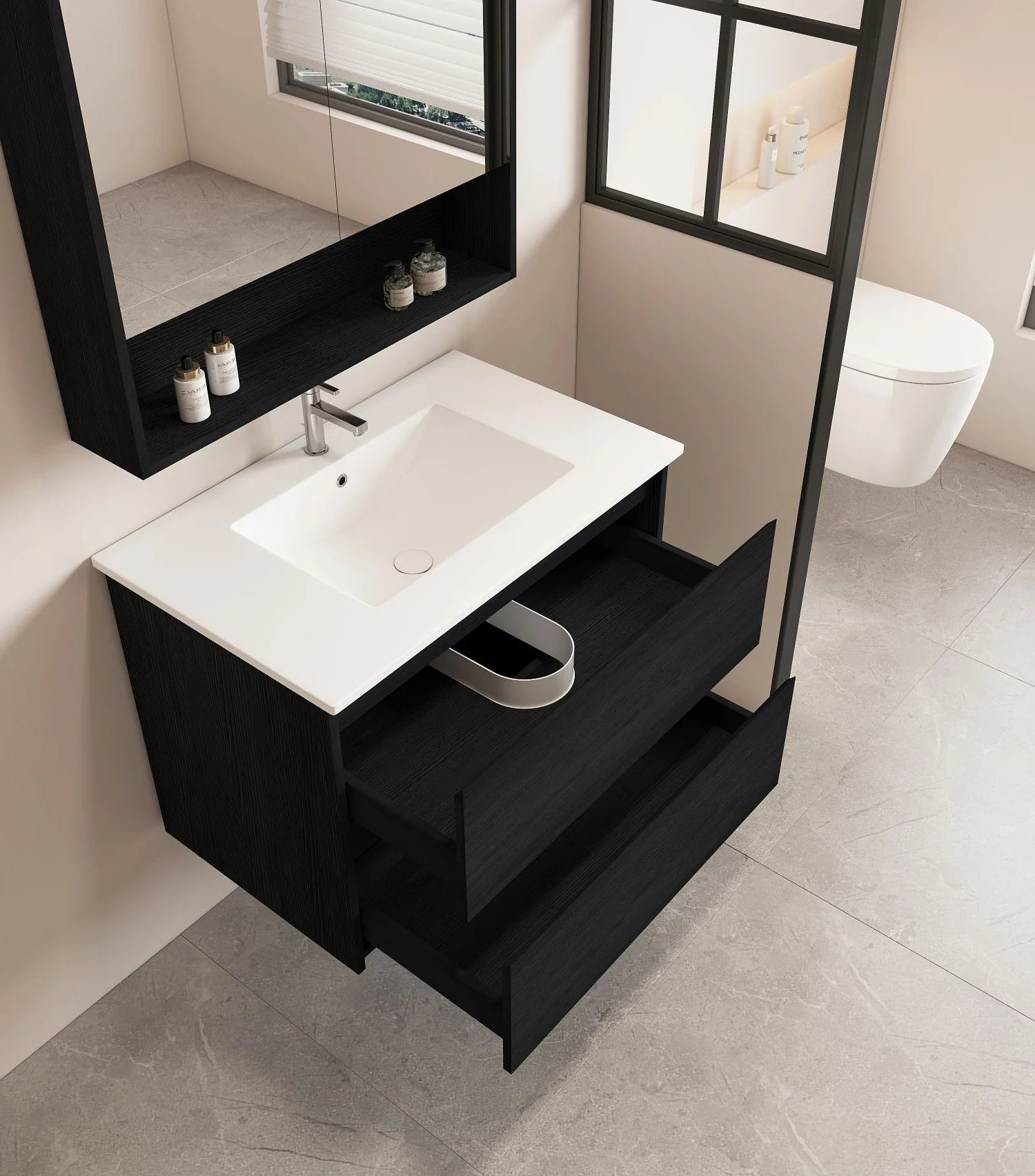 HERA Black Oak Wall-Hung MDF Vanity Cabinet - All Sizes Available