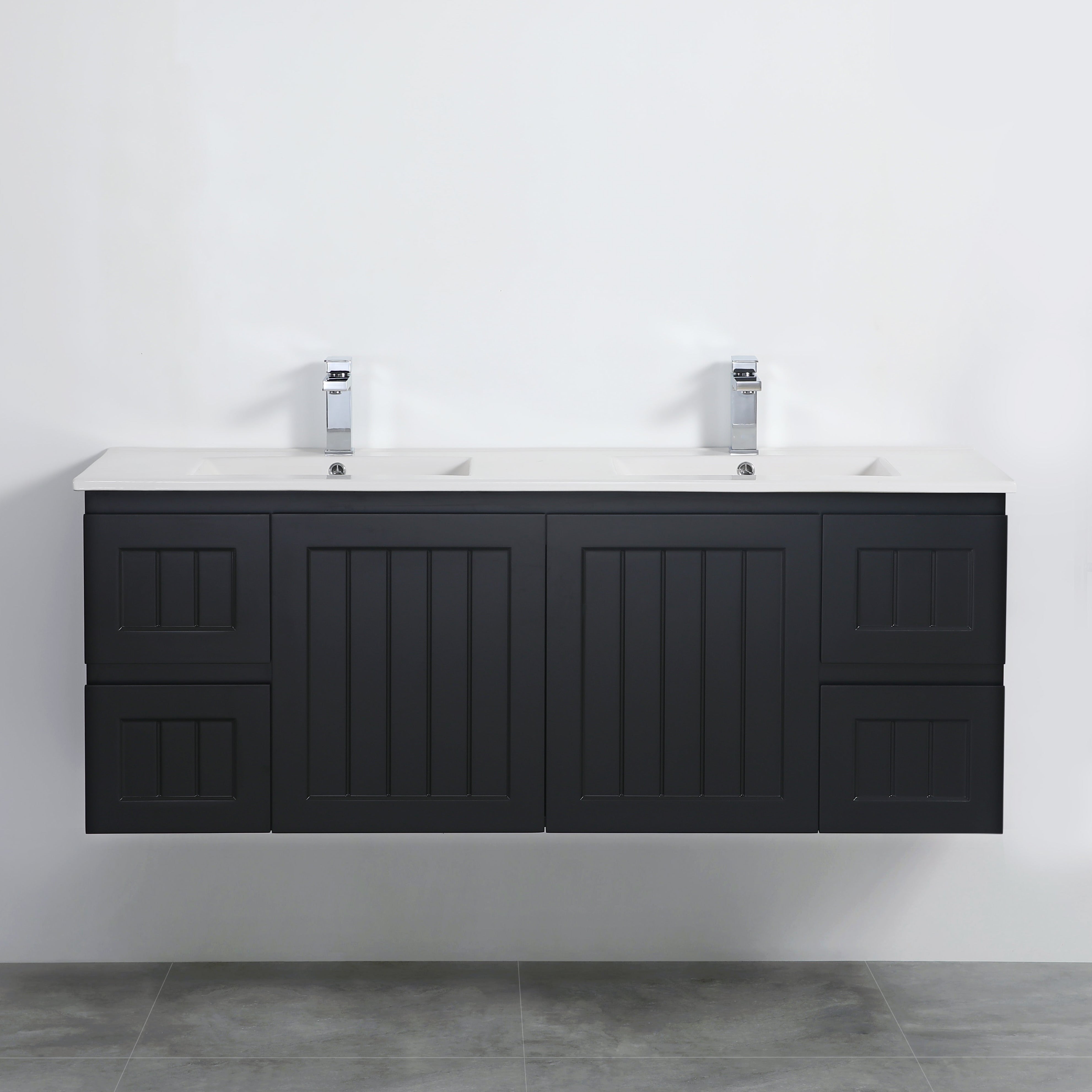 Matte Black ACACIA Shaker PVC Wall-Hung Vanity 1500mm (Single or Double Bowl)