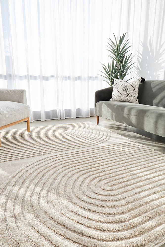 Beige Modern Lotus Abbey Power - Loomed Polypropylene Rug