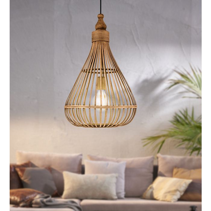 AMSFIELD Natural Cane Finish Brown Pendant Light for Living Areas