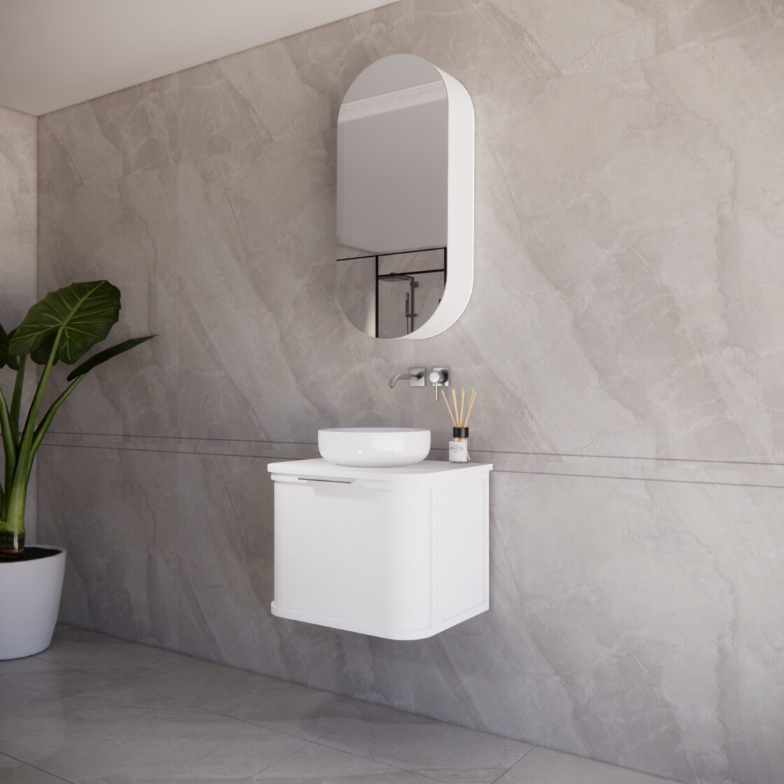 Matte White ABS Houston Curved Wall - Hung Vanity in All Sizes