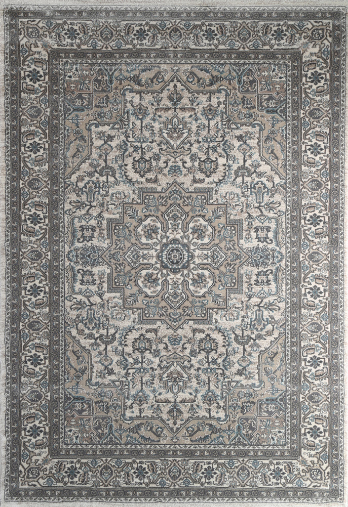 Oregon Beige Distressed Oriental Area Rug with Vintage Flair