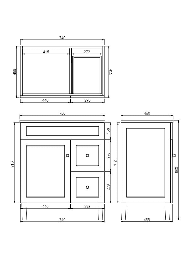 750mm Matte White Harrington PVC Freestanding Floor Cabinet Vanity
