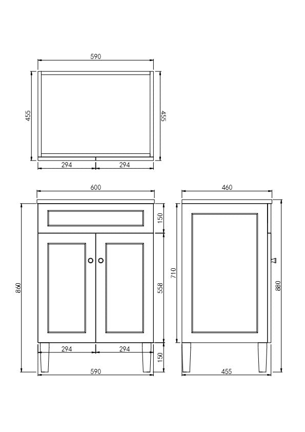 600mm Matte White Harrington PVC Floor - Standing Bathroom Vanity