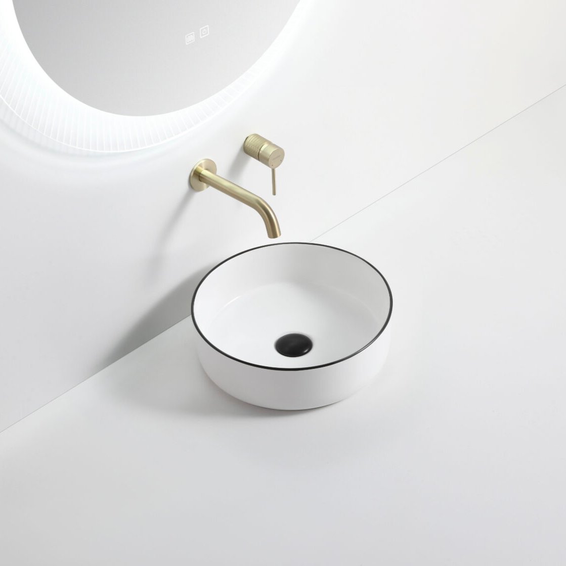 Promotional Round ABS Gloss White Ceramic Basin with Black Rim, 360mm Size