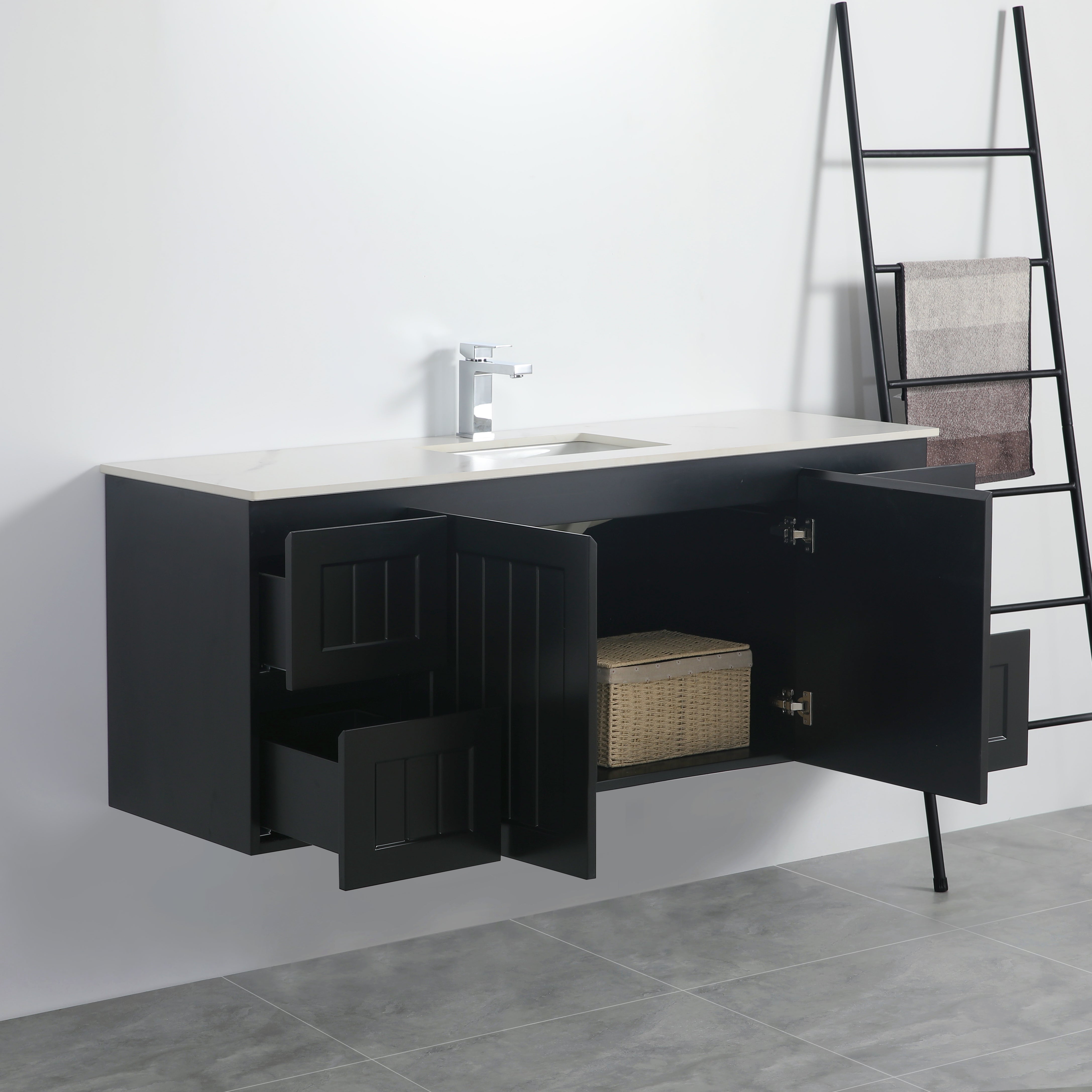 Matte Black ACACIA Shaker PVC Wall-Hung Vanity 1500mm (Single or Double Bowl)
