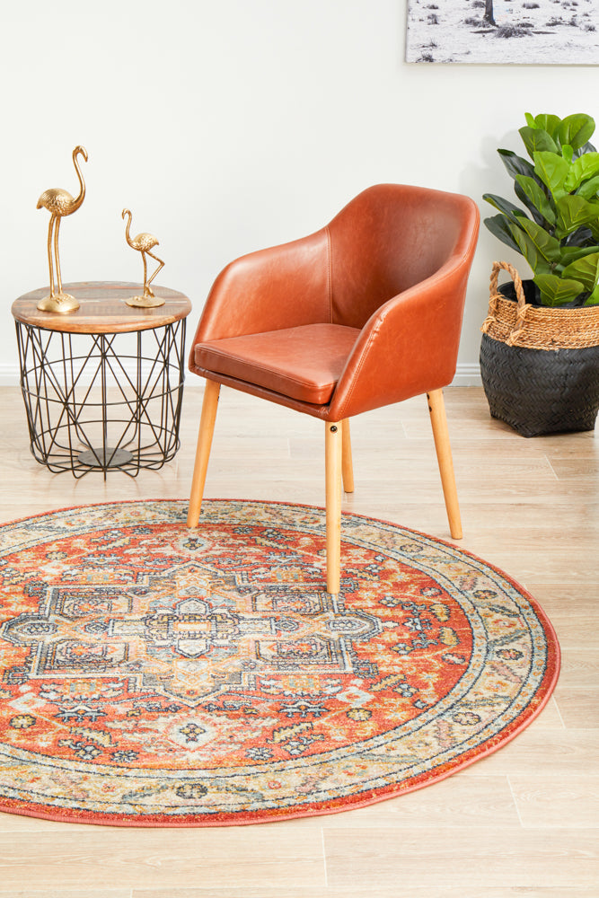 850 Legacy Round Terracotta Rug with Boho-inspired Patterns