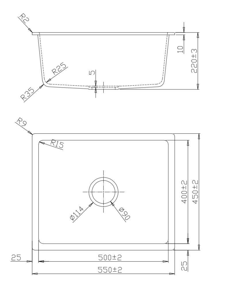 Fomos 550 x 450mm Black Granite Kitchen Sink - Stylish and Durable
