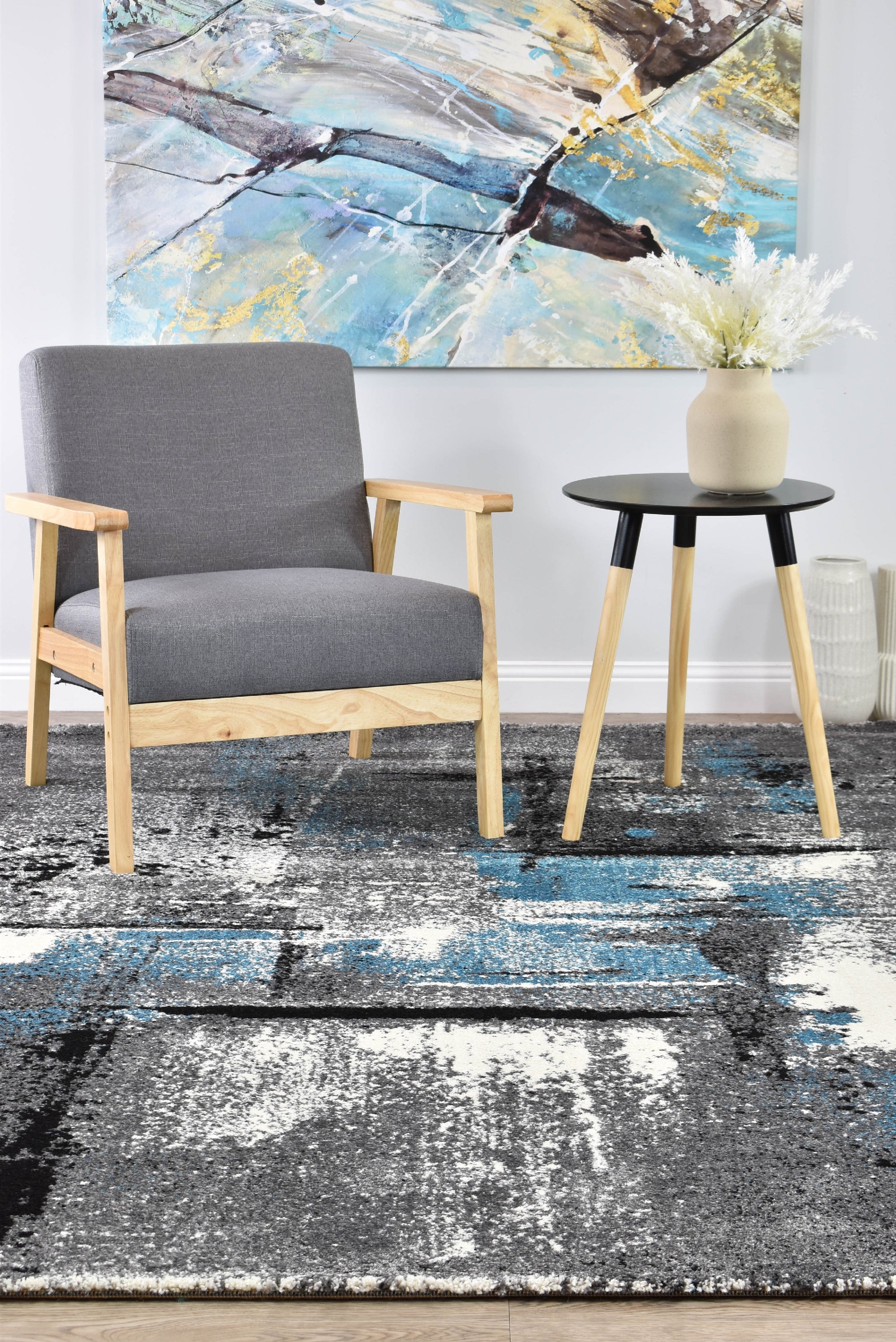 Hot Sale! Novus 53A Machine-Woven Polypropylene Rug in Grey Turquoise Color