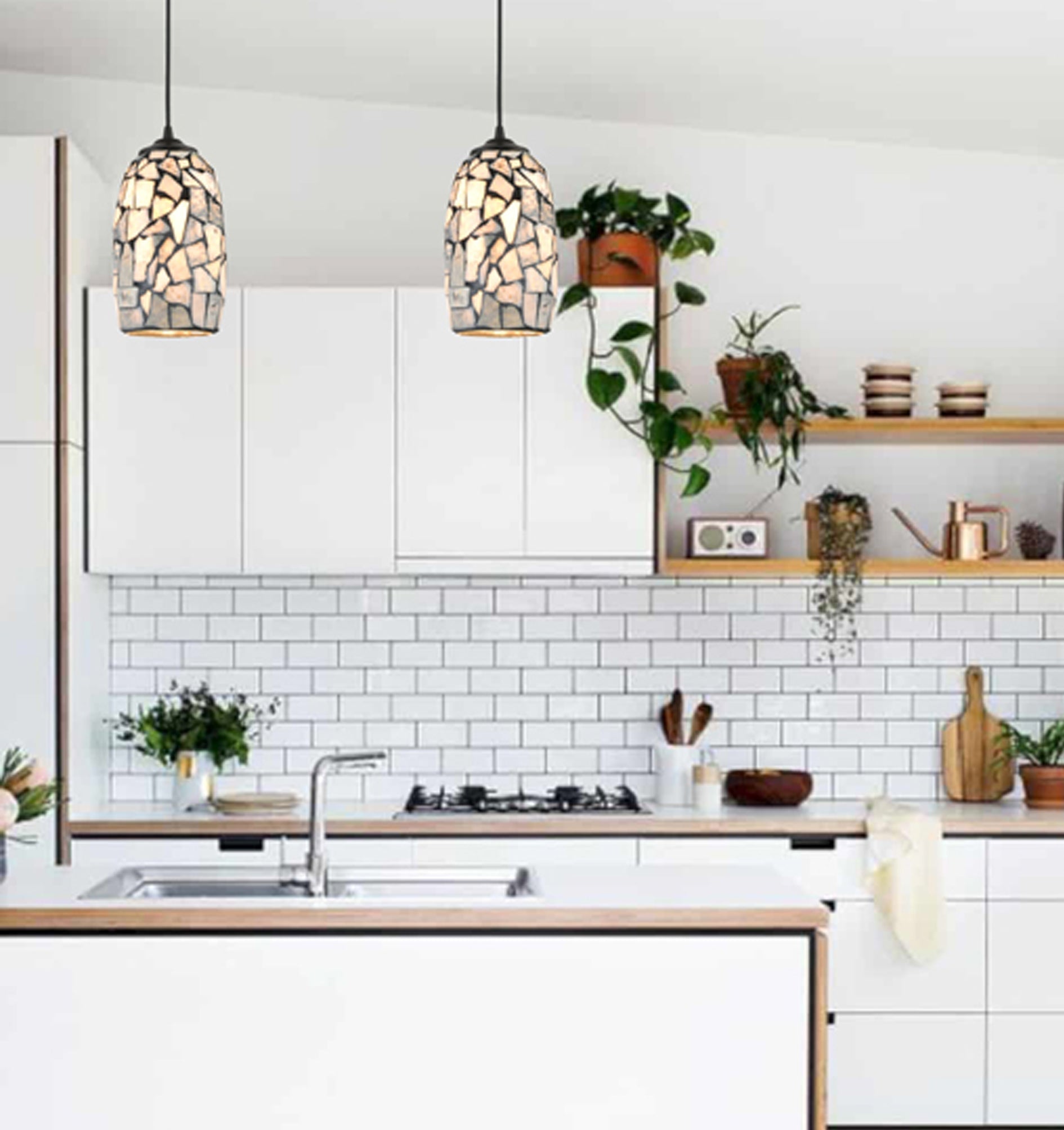 Hand Blown Glass and Stone Mosaic Interior Pendant Lights with GLAZE