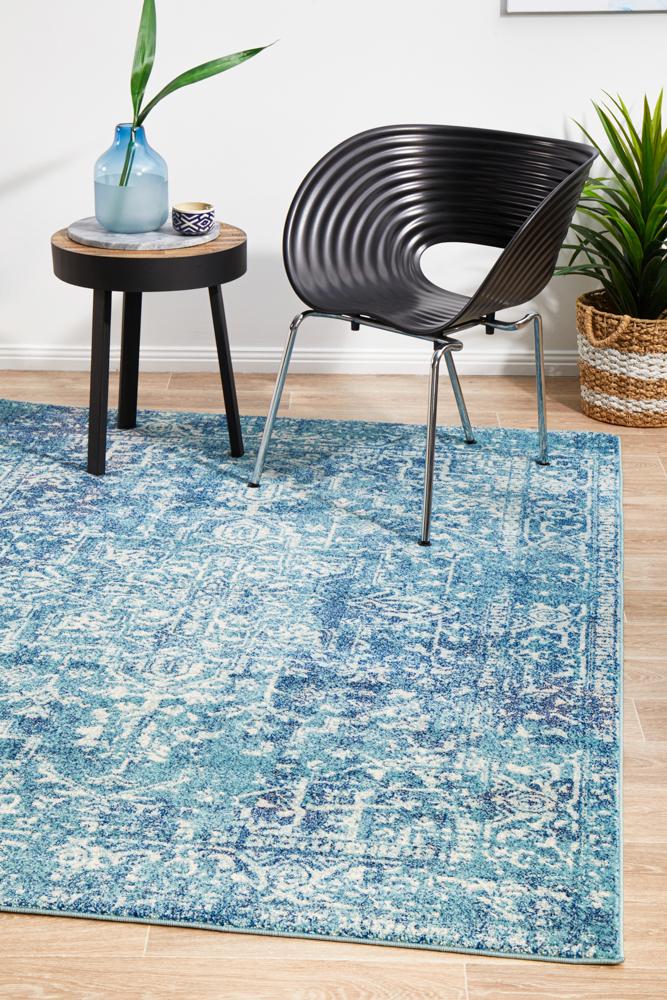 Blue Transitional Evoke Muse Rug with Bold Floral Design
