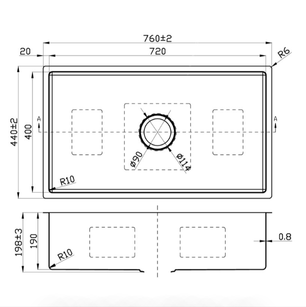 New Chrome Cora Sink - 760 x 440 x 200mm Above/Undermount Design