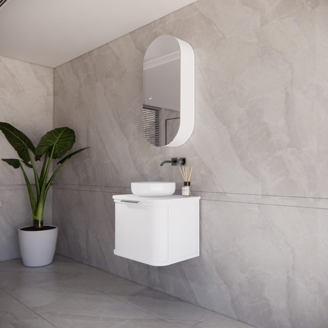 Matte White ABS Houston Curved Wall - Hung Vanity in All Sizes