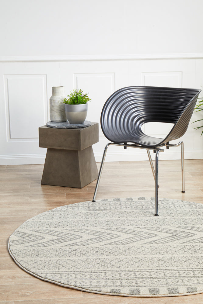 Hot Sale! Mirage Adani Grey Round Rug with Modern Tribal Design