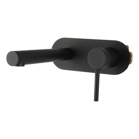 LUCID PIN Modern Round Matte Black Wall - Mounted Bathtub and Basin Mixer with Spout