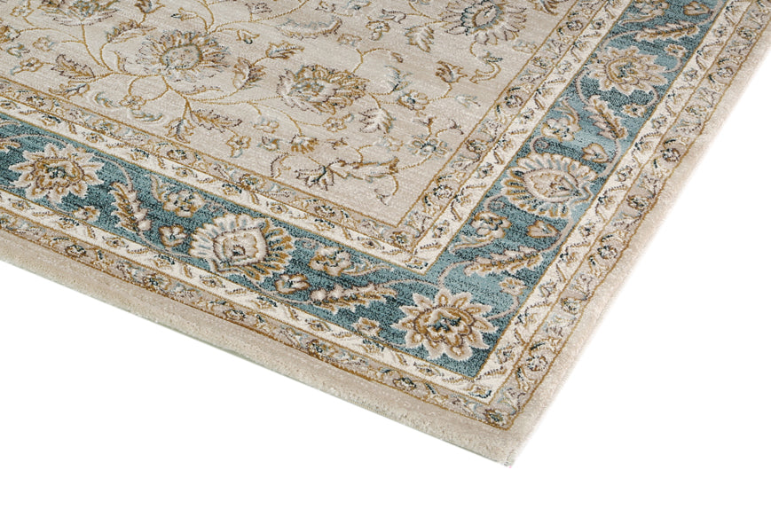 Beige and Blue Bordered Vintage-Style Oregon Area Rug