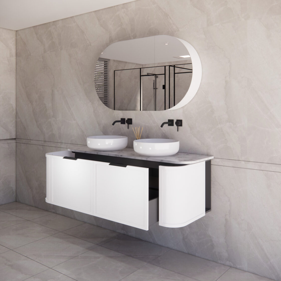 Matte White ABS Houston Curved Wall - Hung Vanity in All Sizes