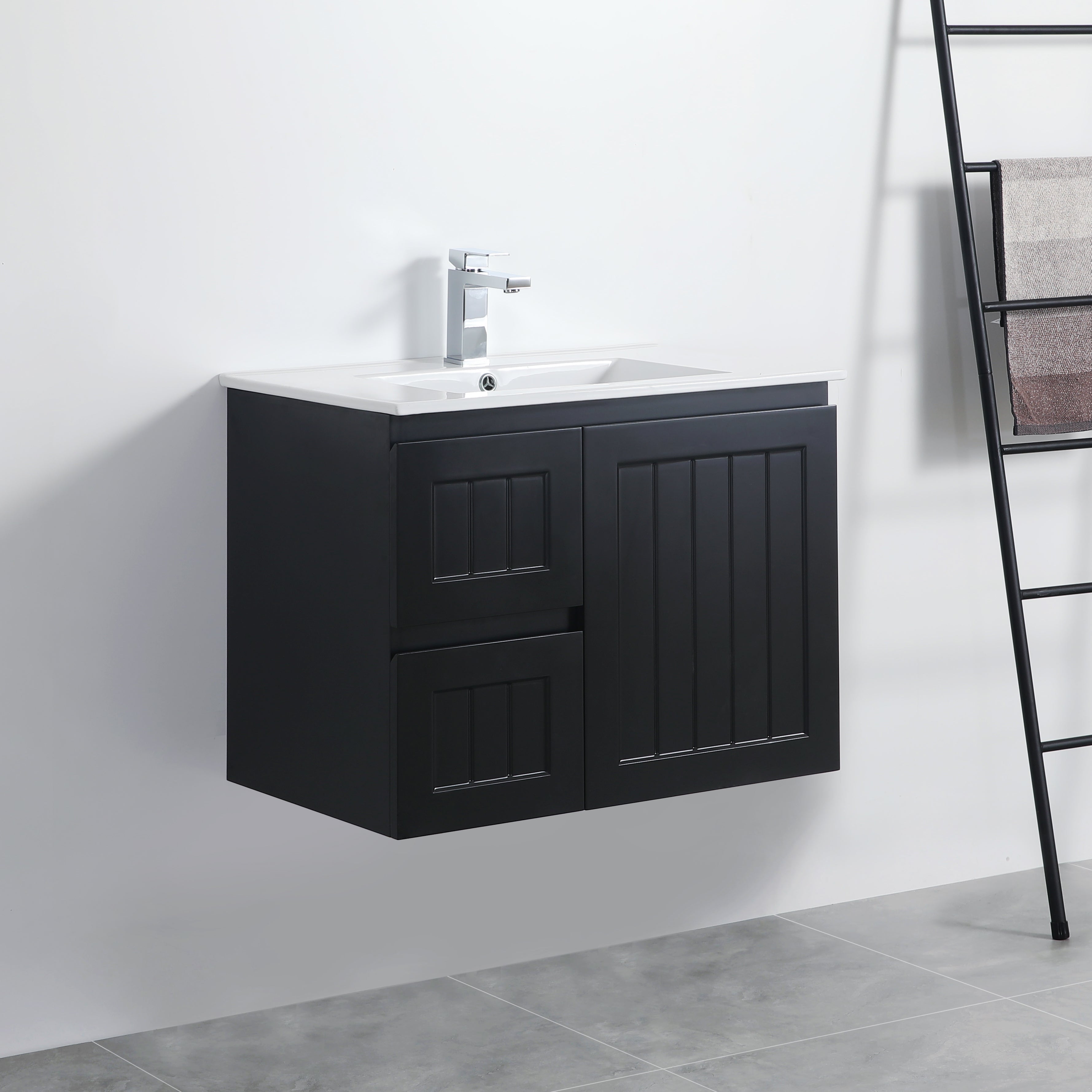Exclusive ACACIA Shaker Wall-Hung PVC Vanity in Matte Black - 750mm Length
