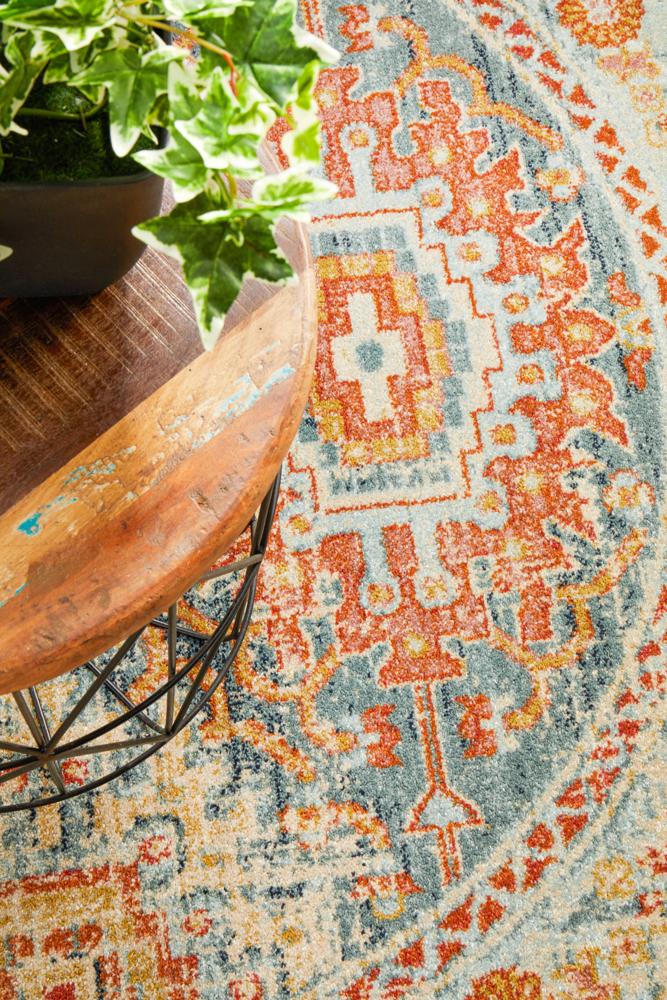 Stunning Legacy Blue Circular Polypropylene Rug with Floral Linings