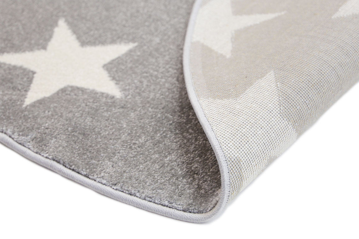 Piccolo Kids Rug in Light Grey and White Stars Design