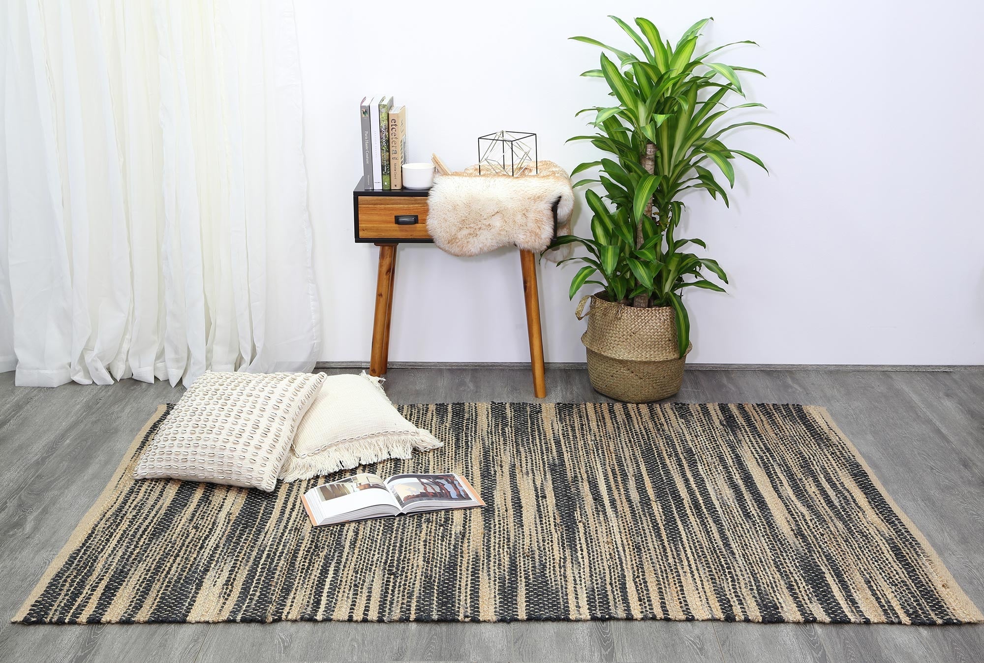 Hot Sale! Malmo Natural Jute Area Rug with Grey Stripes