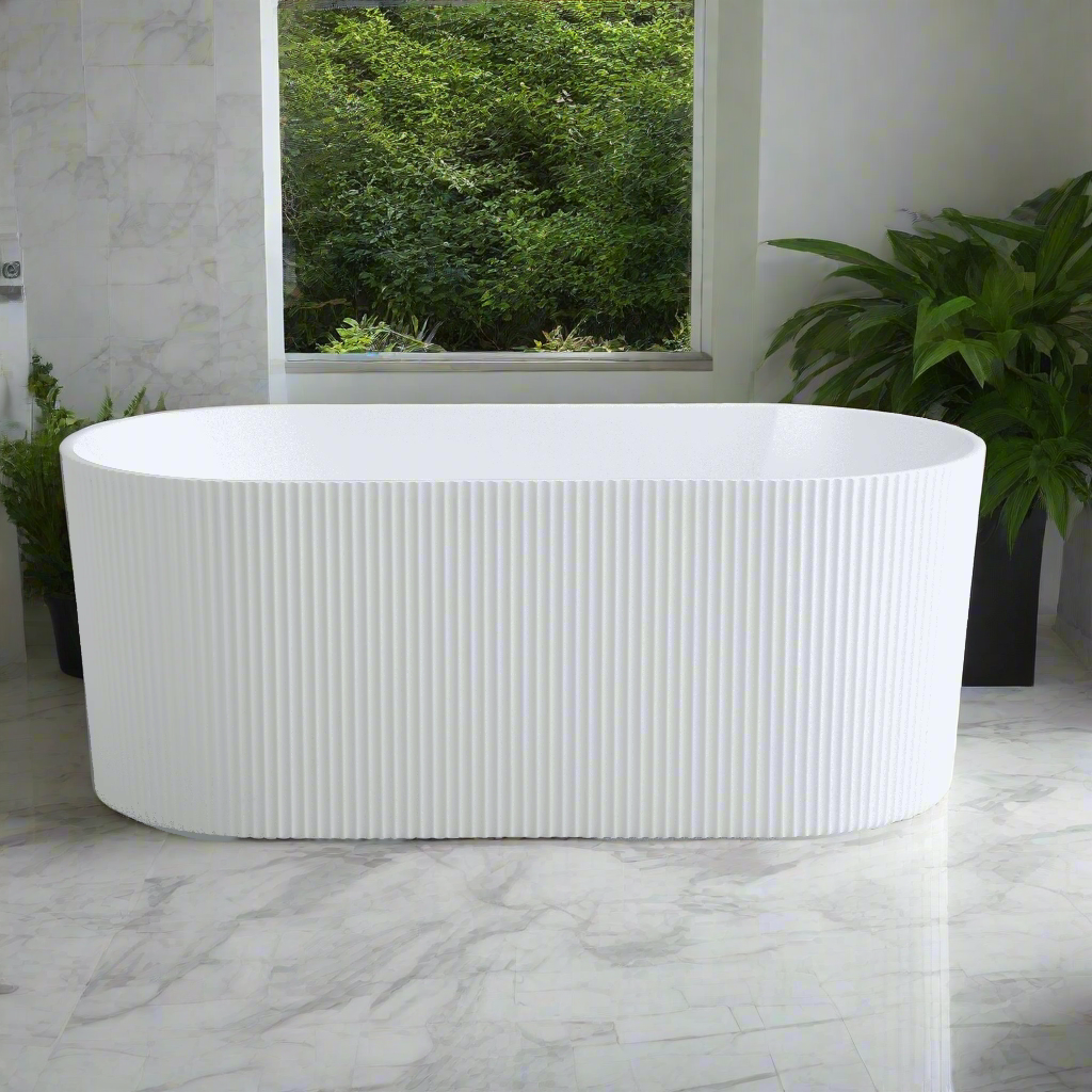 Hot Sale! Ally Groove Oval Freestanding Bathtub in Gloss or Matte White (1500mm/1700mm)