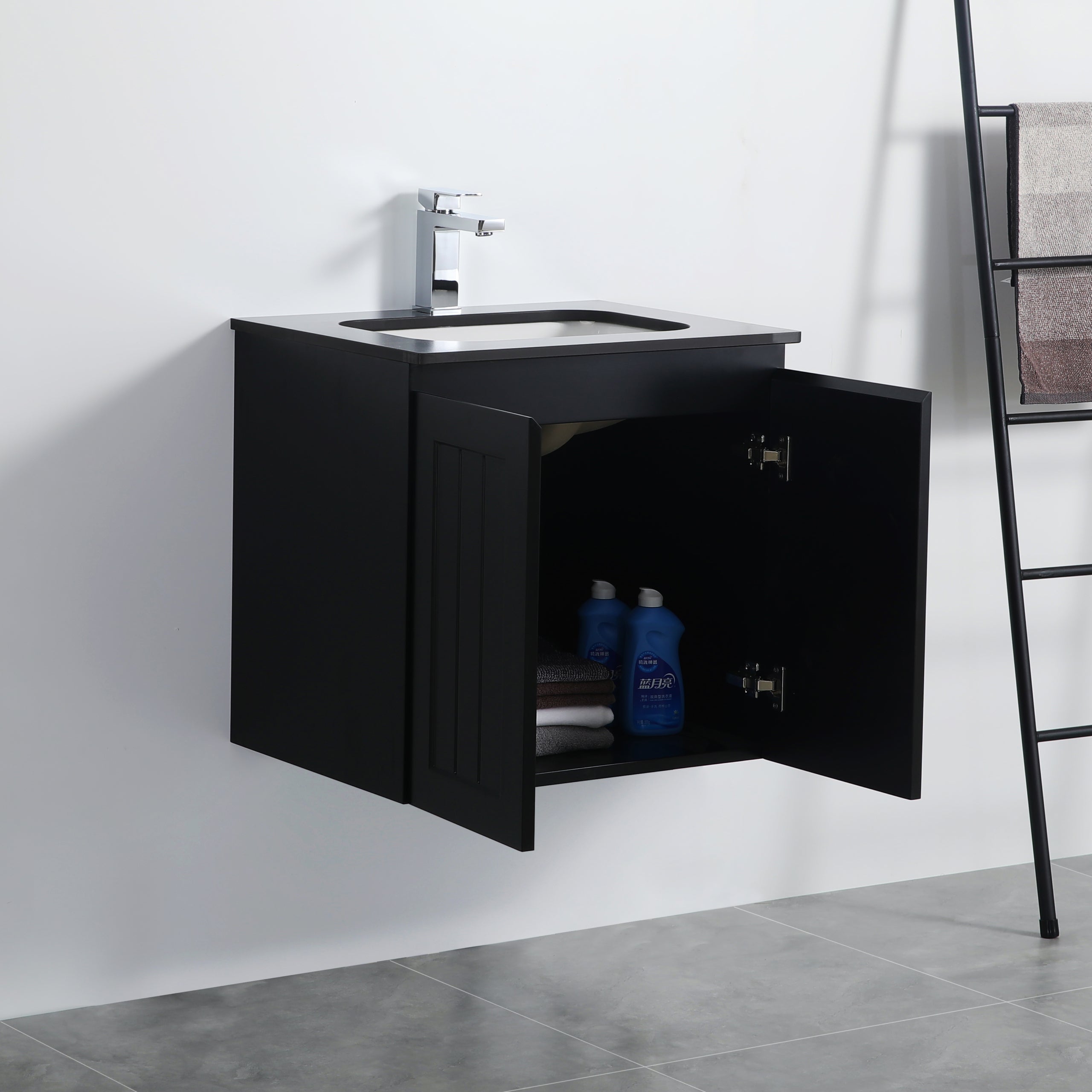 Hot Sale! ACACIA Shaker 600mm Matte Black PVC Wall Hung Vanity