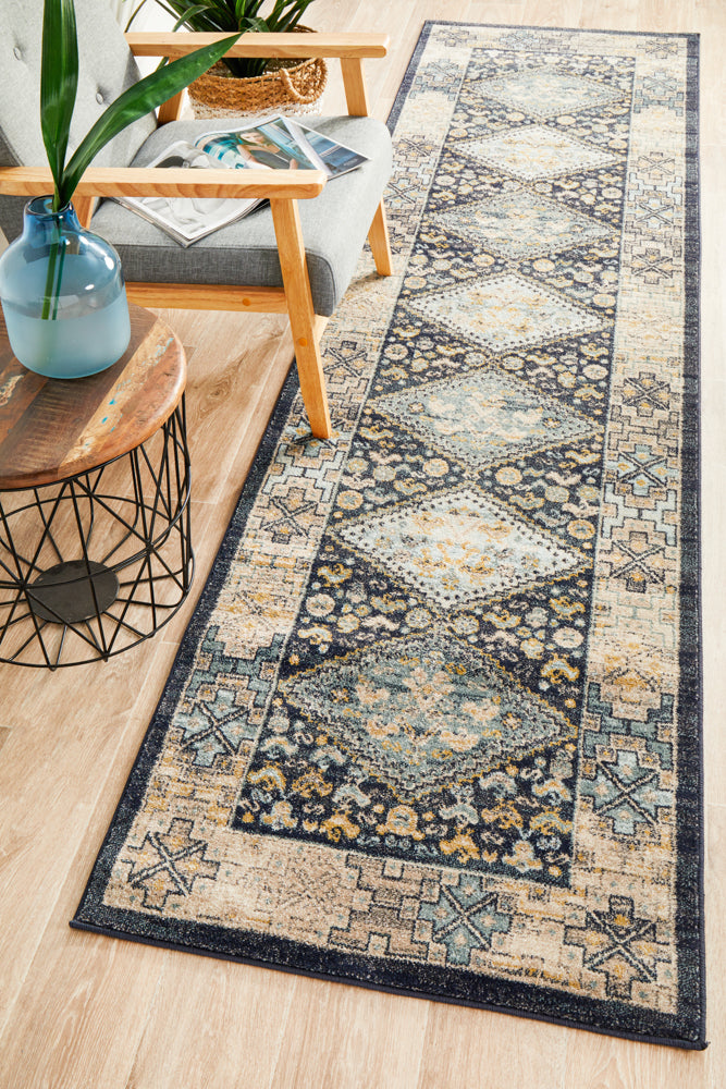 Elegant Legacy 857 Navy Polypropylene Machine-Woven Runner Rug
