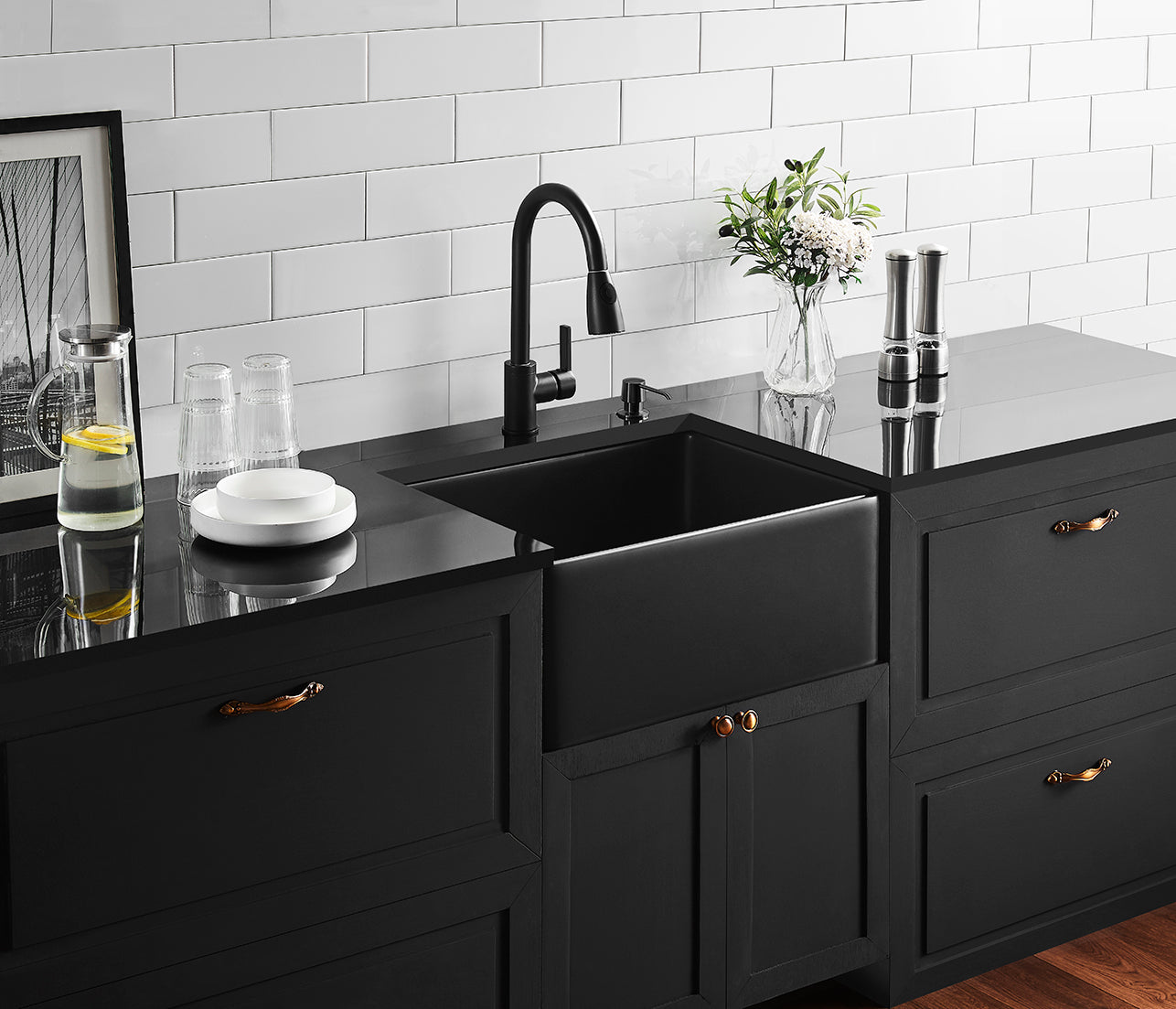 Matte Black Chelsea Fireclay Single Farmhouse Kitchen Sink 660x451x253