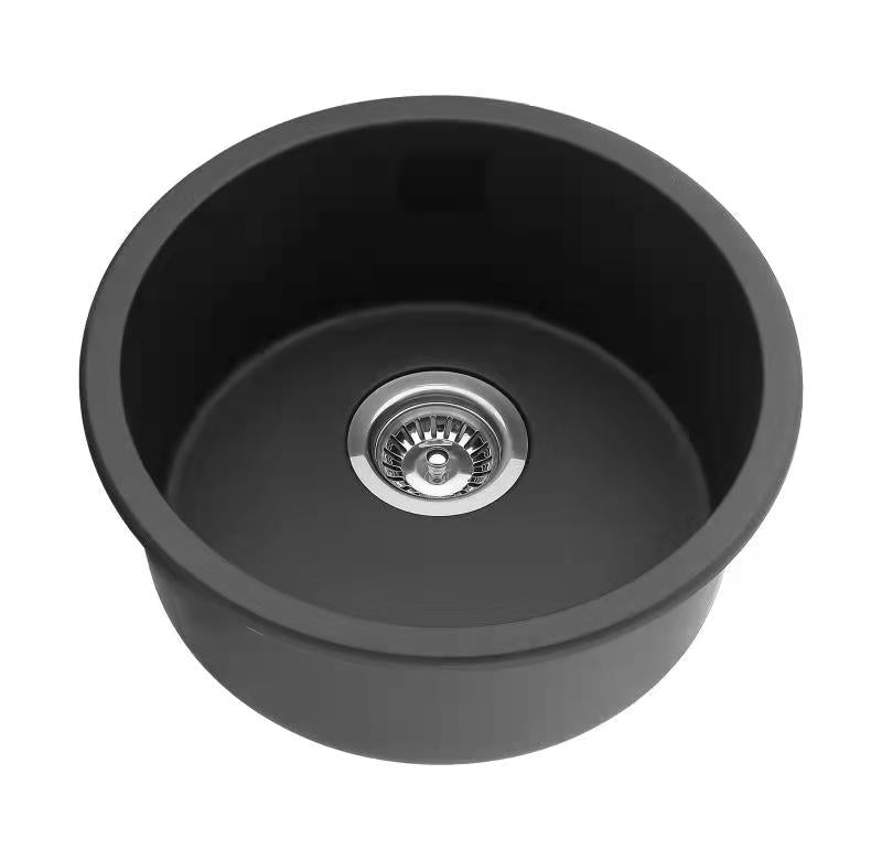 Hot Deal! Matte Black POS Round Quartz Undermount Kitchen Sink 466x466x210