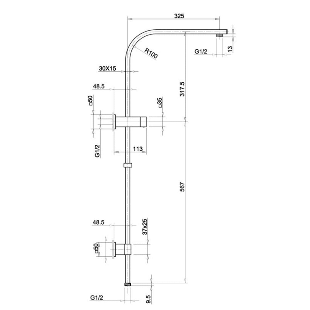 Esperia 250mm Matte Black Square Rain Shower Station for Modern Bathrooms
