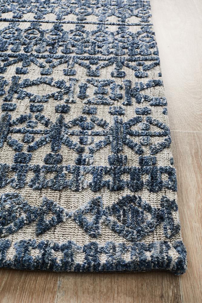 Navy Grey Levi Tara Table Tufted Microfibre Polyester Rug from India
