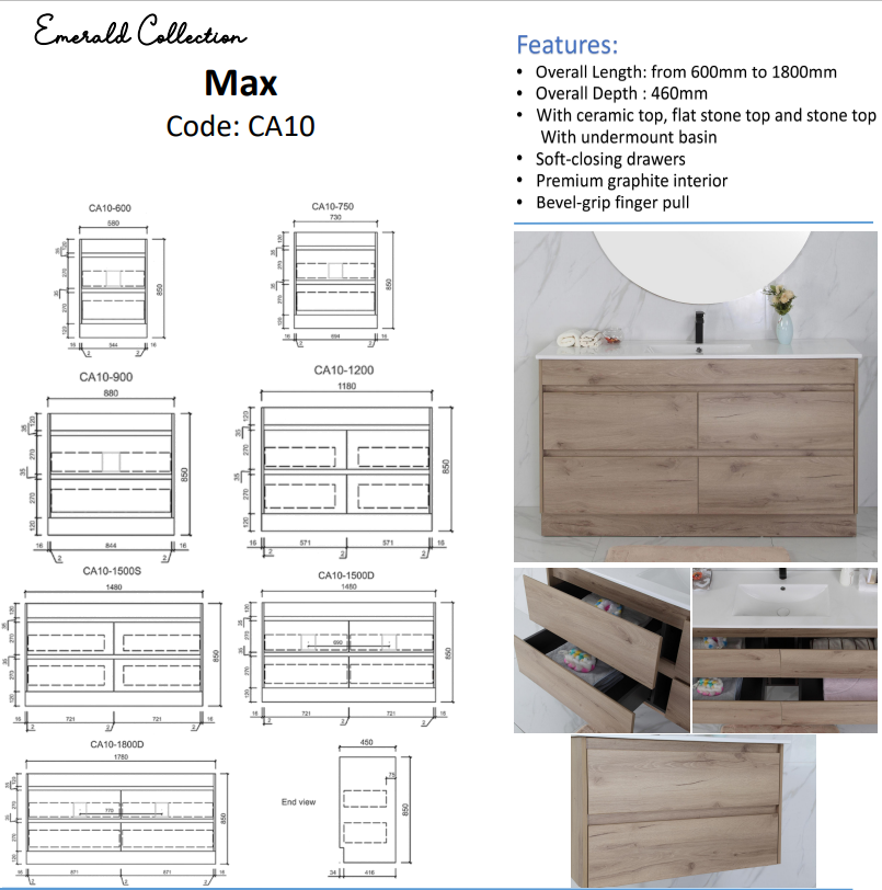 Get the Best MAX MDF Freestanding Vanity in Natural Oak - All Sizes Available
