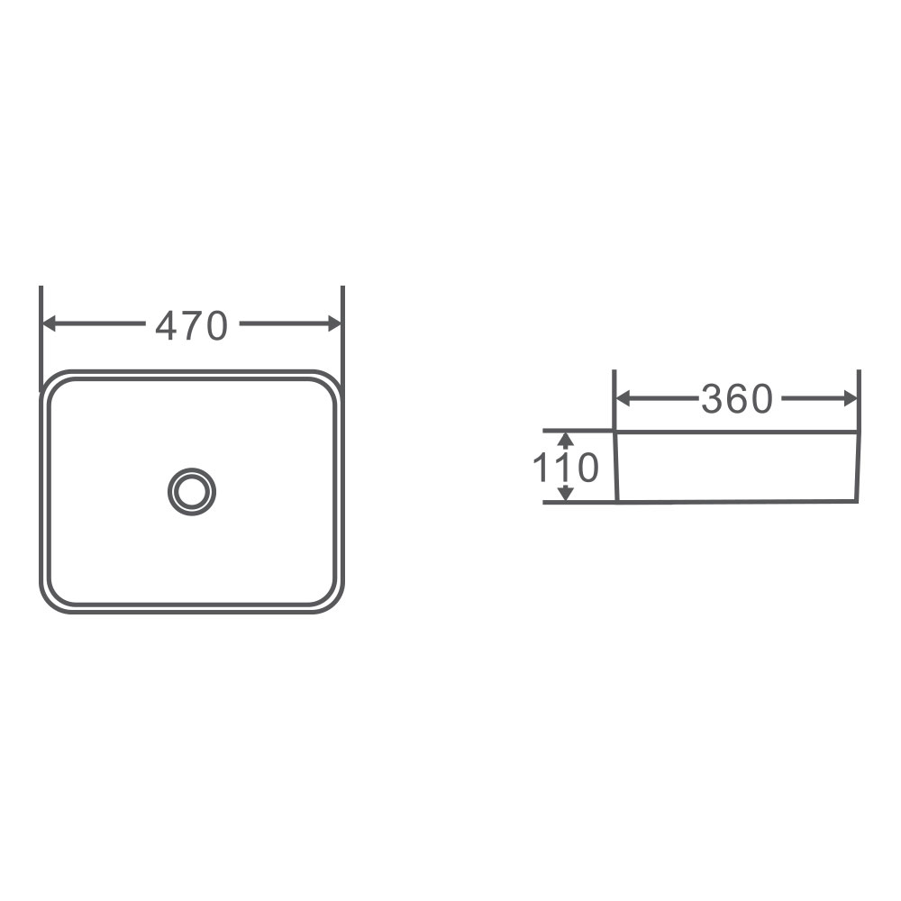 Nero Grey ETNA Rectangle Counter Top Basin (470x360x110)