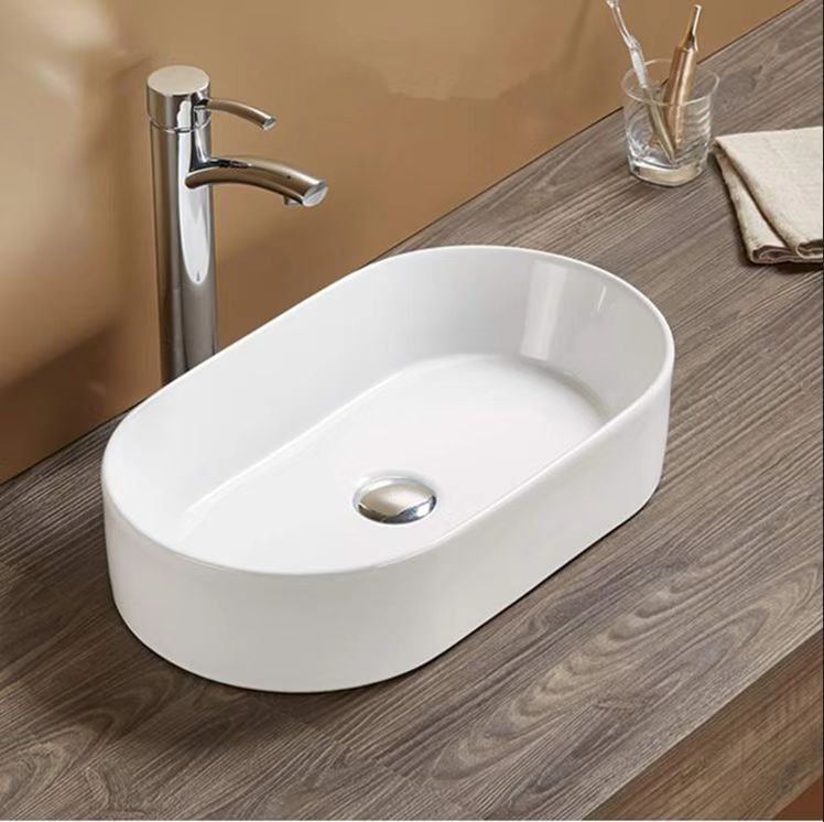 Oval Matte White Ceramic Basin (525x300x115mm) with French Fluted Design