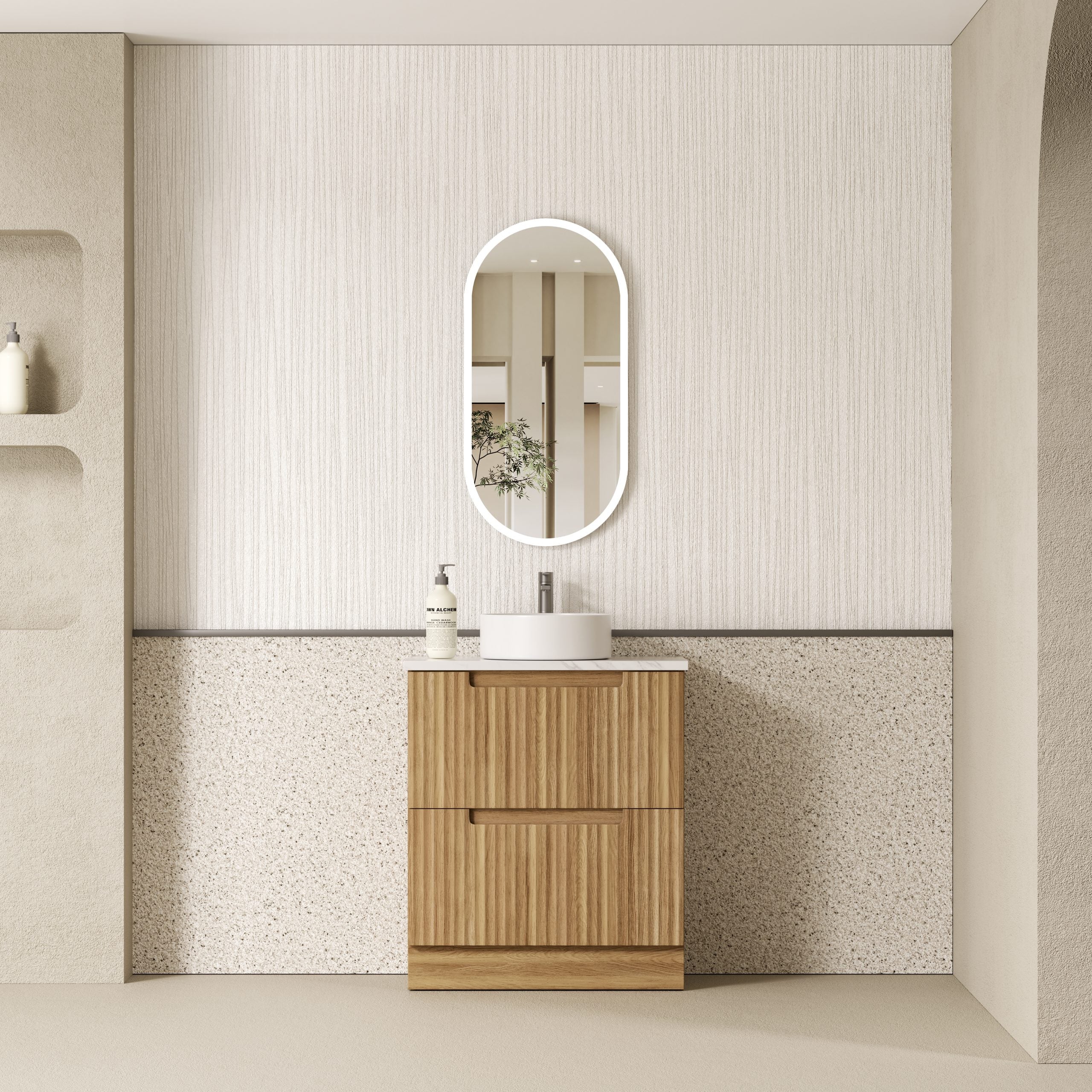 Lovina Floor Standing Vanity in Harvest Oak with Multiple Sizes and Soft - Close Runners