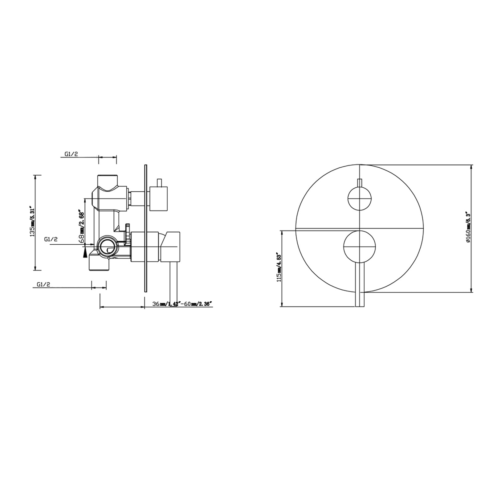 Hot Sale! Pentro Round Wall - Mounted Matte Black Mixer Tap with Diverter