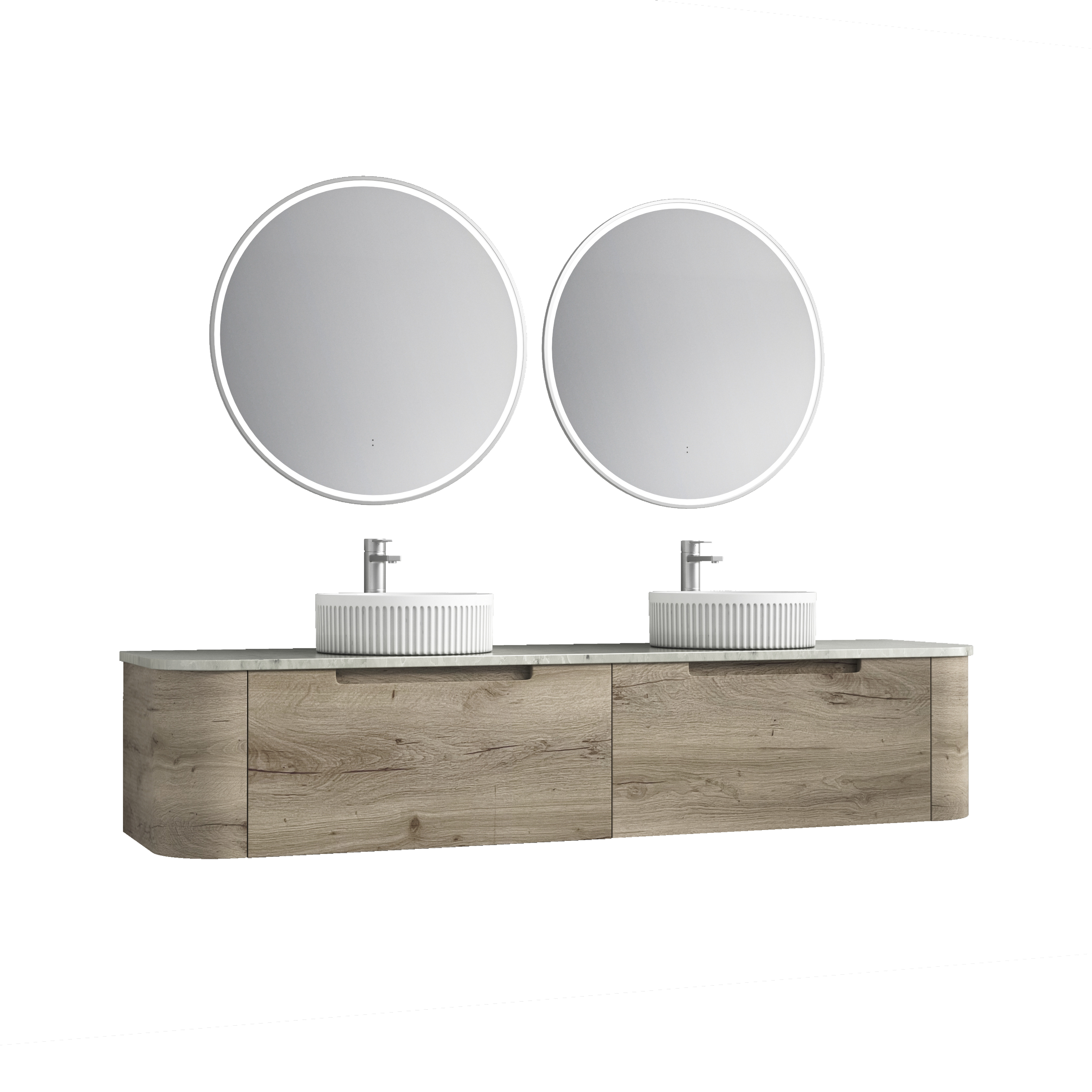 Shop Now! HAMILTON Wall - Hung Curve Vanity in Natural Oak with Multiple Sizes Available